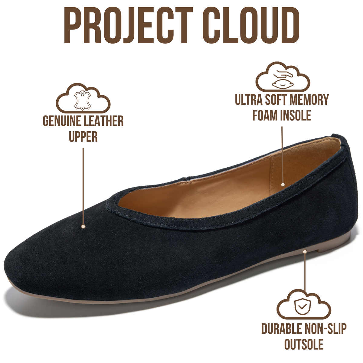 Project Cloud Women's | Genuine Leather Ballet Flats for Women | Memory Foam | Lightweight | Non-Slip - Nikki