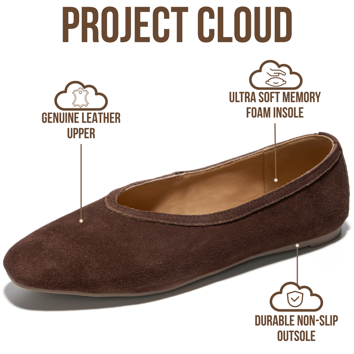 Project Cloud Women's | Genuine Leather Ballet Flats for Women | Memory Foam | Lightweight | Non-Slip - Nikki