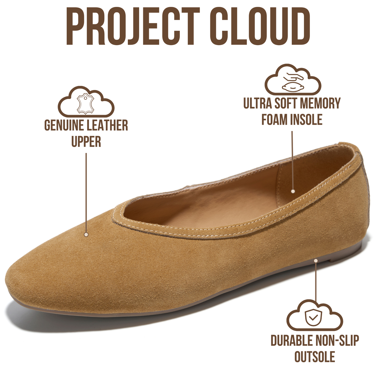 Project Cloud Women's | Genuine Leather Ballet Flats for Women | Memory Foam | Lightweight | Non-Slip - Nikki
