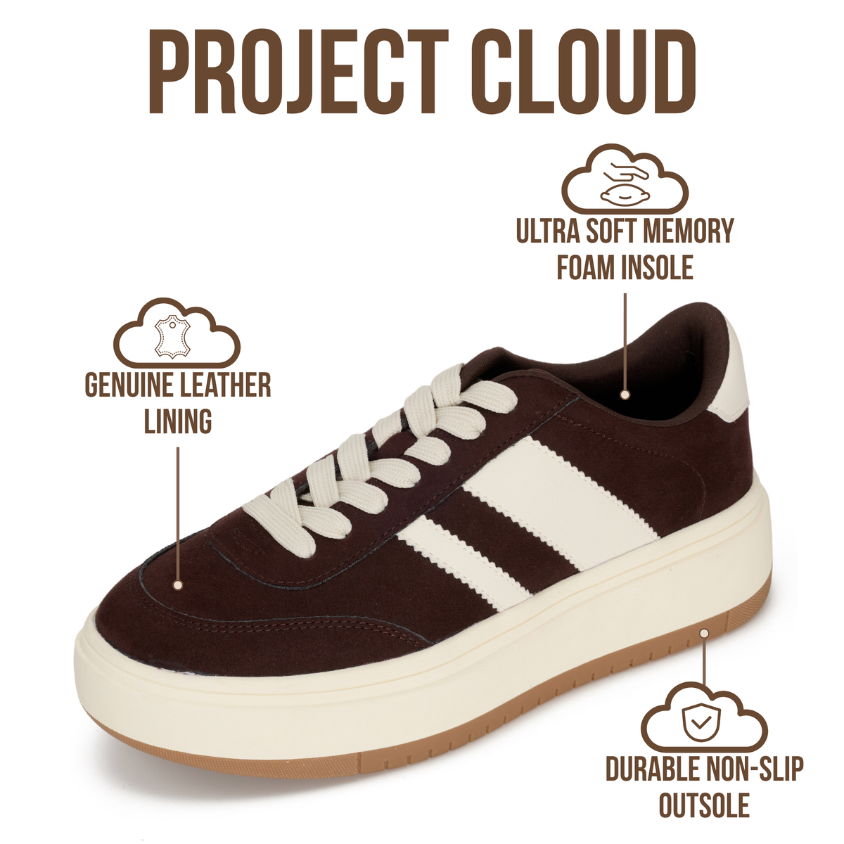 Project Cloud Women's | Lace-up Sneakers | Memory Foam Insole | Non-Slip - Nita - Project Cloud - Sneaker -Shop Project Cloud premium footwear Now!