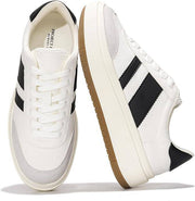 White Nita sneakers with black stripes, platform sole, and cushioned insole. Project Cloud memory foam sneakers for women.