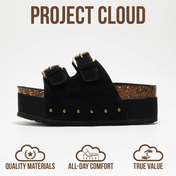 Project Cloud | "Oliy" Genuine Leather Wedge Sandals for Women | Buckle | Lightweight | Non-Slip