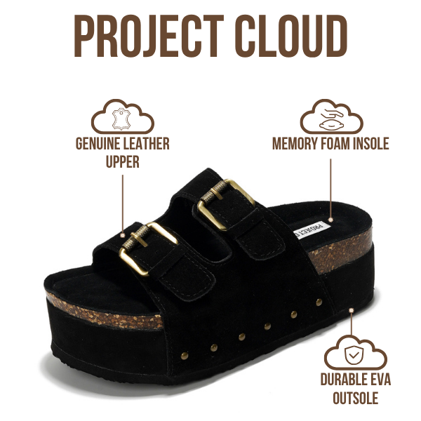 Project Cloud | "Oliy" Genuine Leather Wedge Sandals for Women | Buckle | Lightweight | Non-Slip