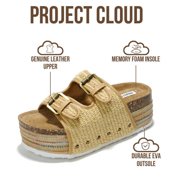 Project Cloud | "Oliy" Genuine Leather Wedge Sandals for Women | Buckle | Lightweight | Non-Slip