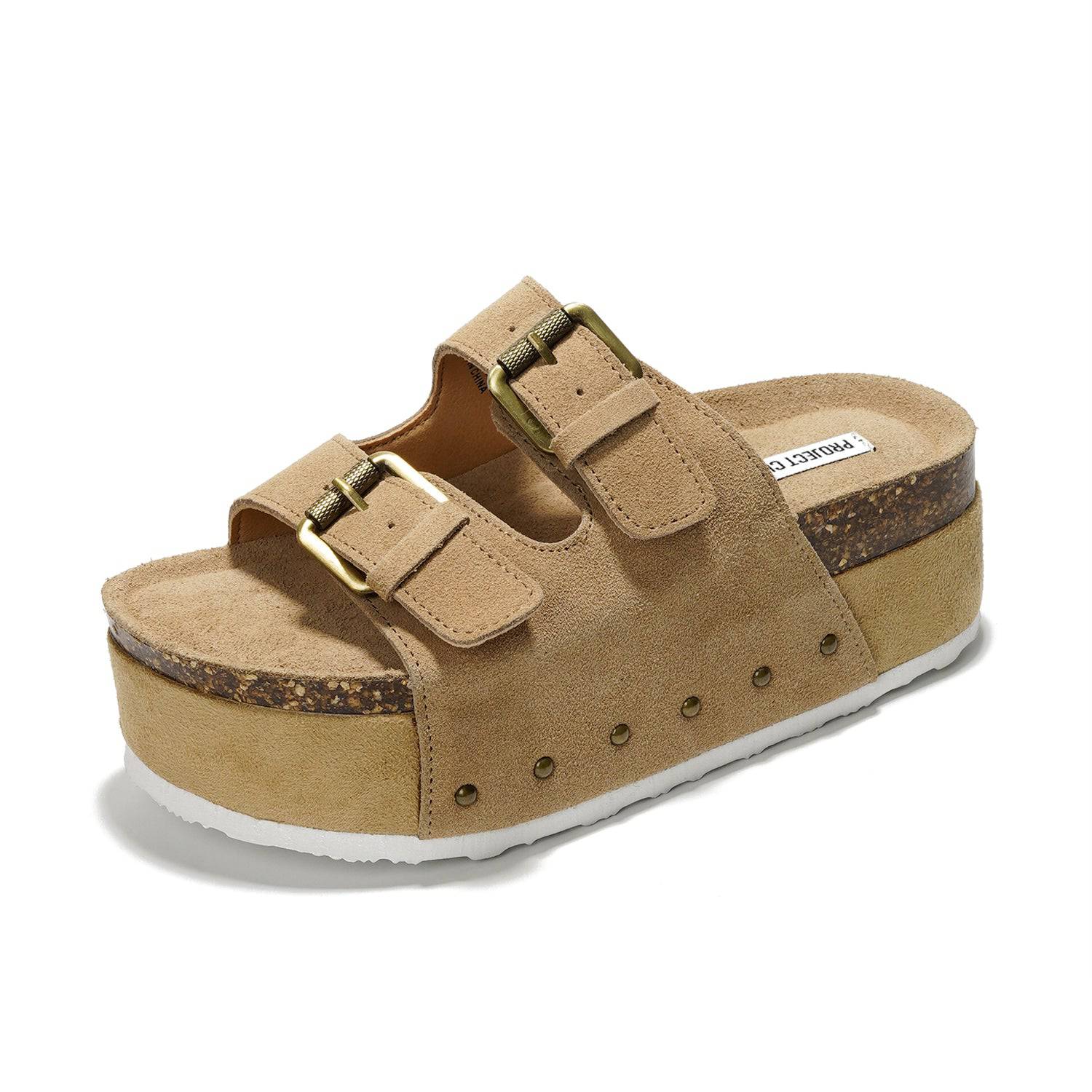 Project Cloud Women's | Genuine Leather Wedge Sandals with Buckle