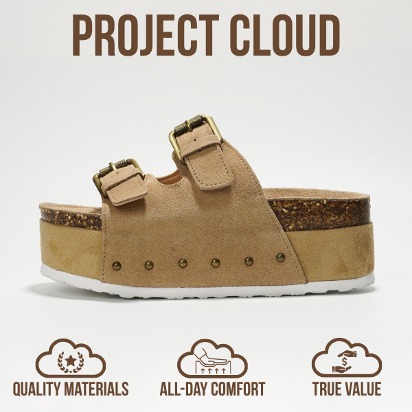 Project Cloud | "Oliy" Genuine Leather Wedge Sandals for Women | Buckle | Lightweight | Non-Slip
