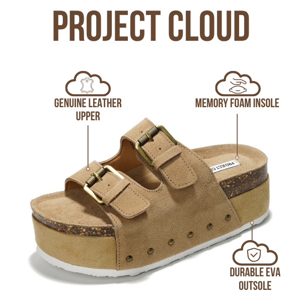 Project Cloud | "Oliy" Genuine Leather Wedge Sandals for Women | Buckle | Lightweight | Non-Slip