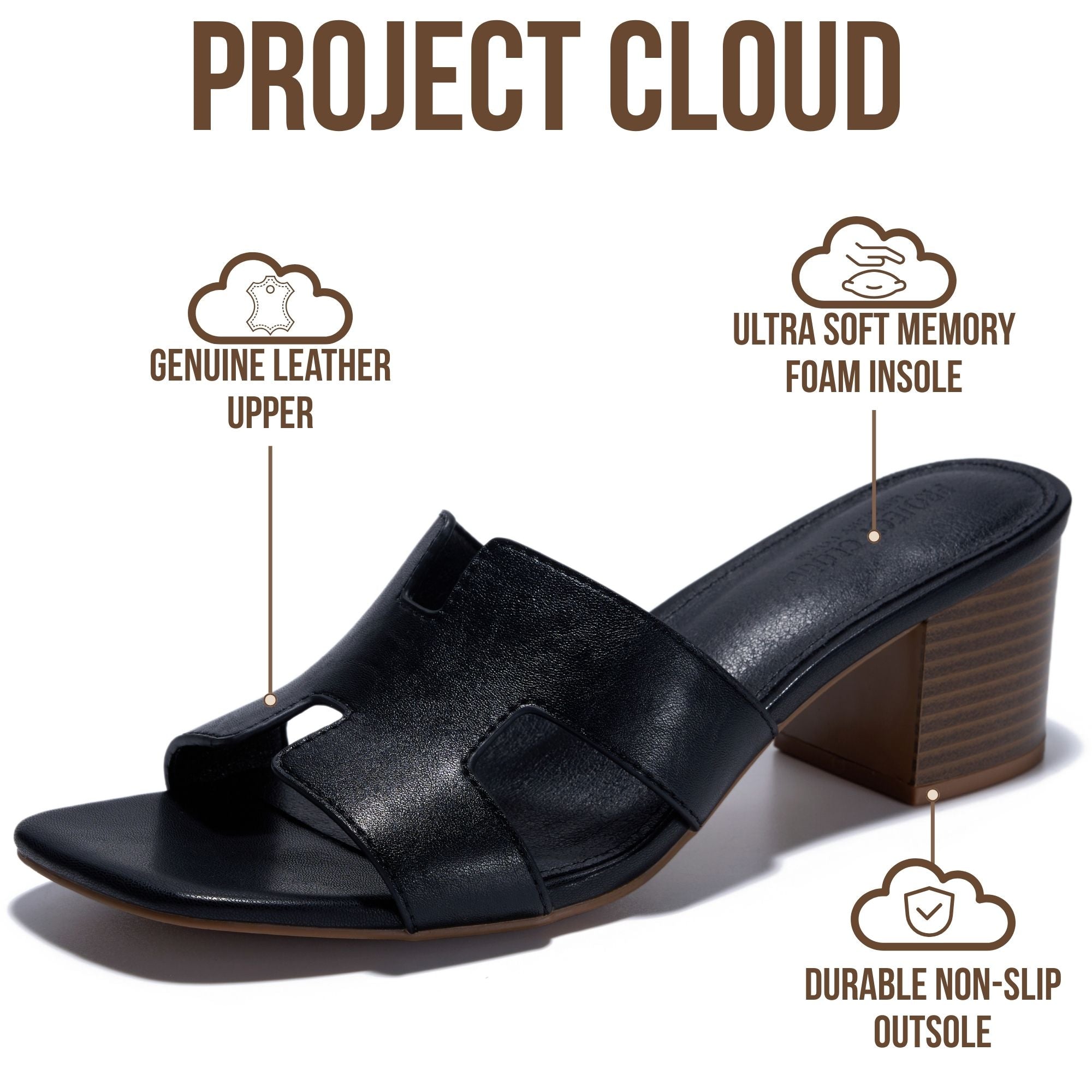 Project Cloud Women's | 100% Genuine Leather Heeled Sandals | Memory Foam | Lightweight | Non-Slip - Opal