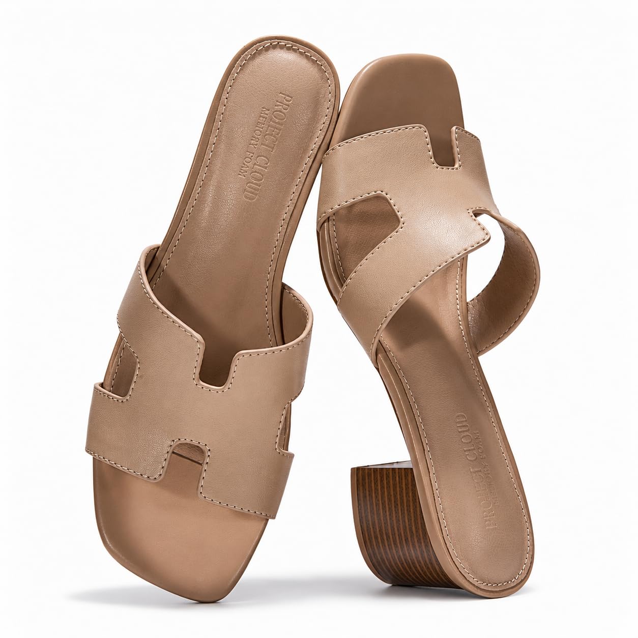 Project Cloud Women's | 100% Genuine Leather Heeled Sandals | Memory Foam | Lightweight | Non-Slip - Opal