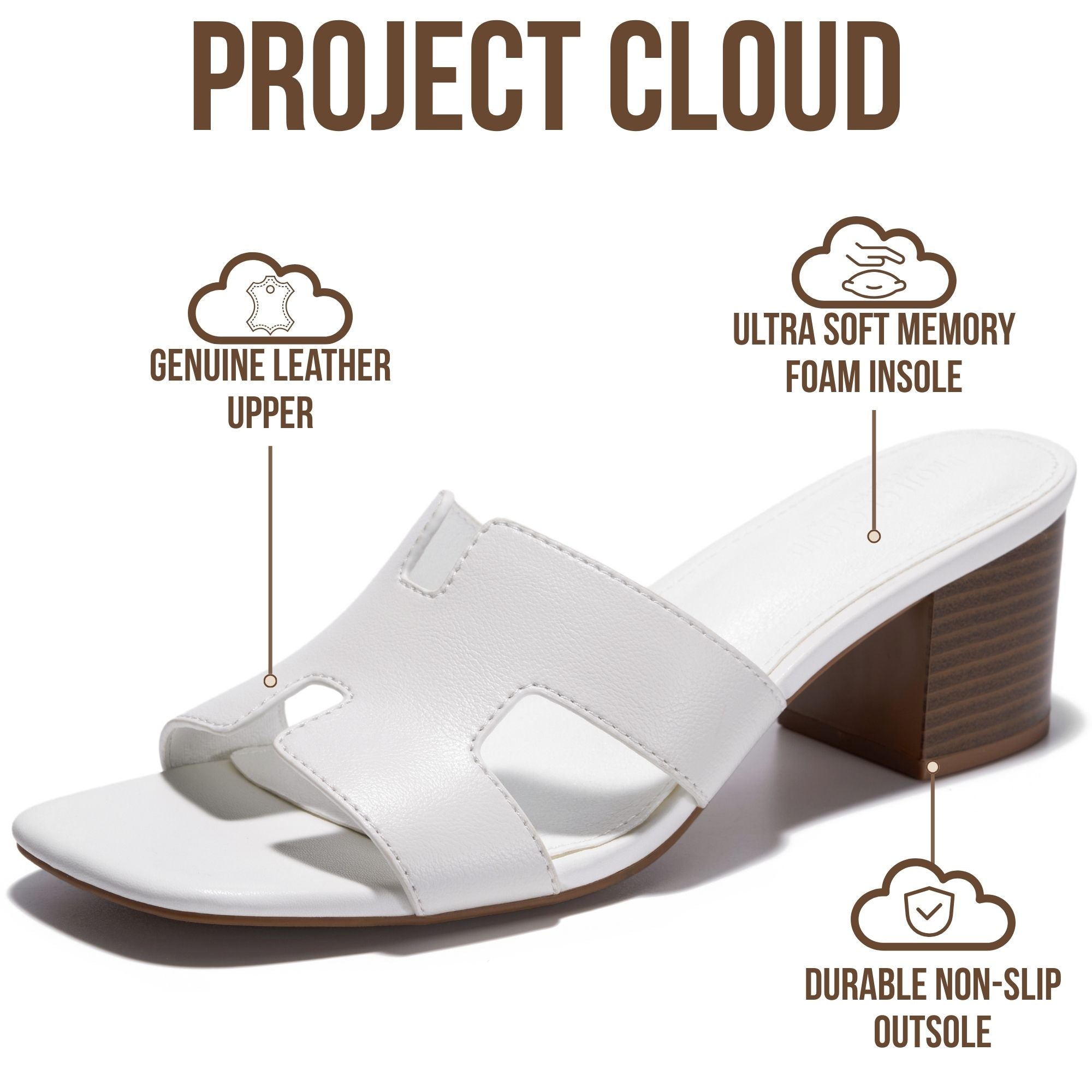 Project Cloud Women's | 100% Genuine Leather Heeled Sandals | Memory Foam | Lightweight | Non-Slip - Opal