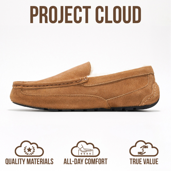 Project Cloud Men's |  Genuine Suede Slippers - Loafers | Memory Foam | Lightweight | Non-Slip - Oswin
