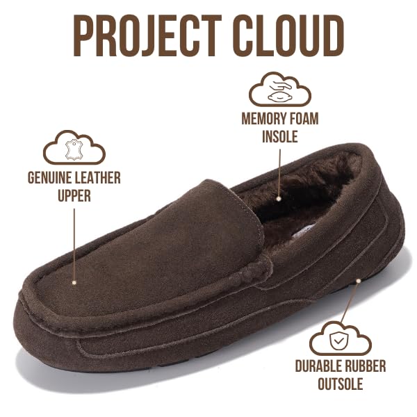 Project Cloud Men's |  Genuine Suede Slippers - Loafers | Memory Foam | Lightweight | Non-Slip - Oswin