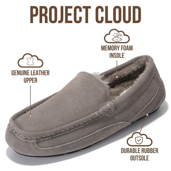 Project Cloud Men's |  Genuine Suede Slippers - Loafers | Memory Foam | Lightweight | Non-Slip - Oswin
