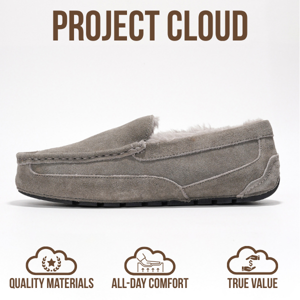 Project Cloud Men's |  Genuine Suede Slippers - Loafers | Memory Foam | Lightweight | Non-Slip - Oswin