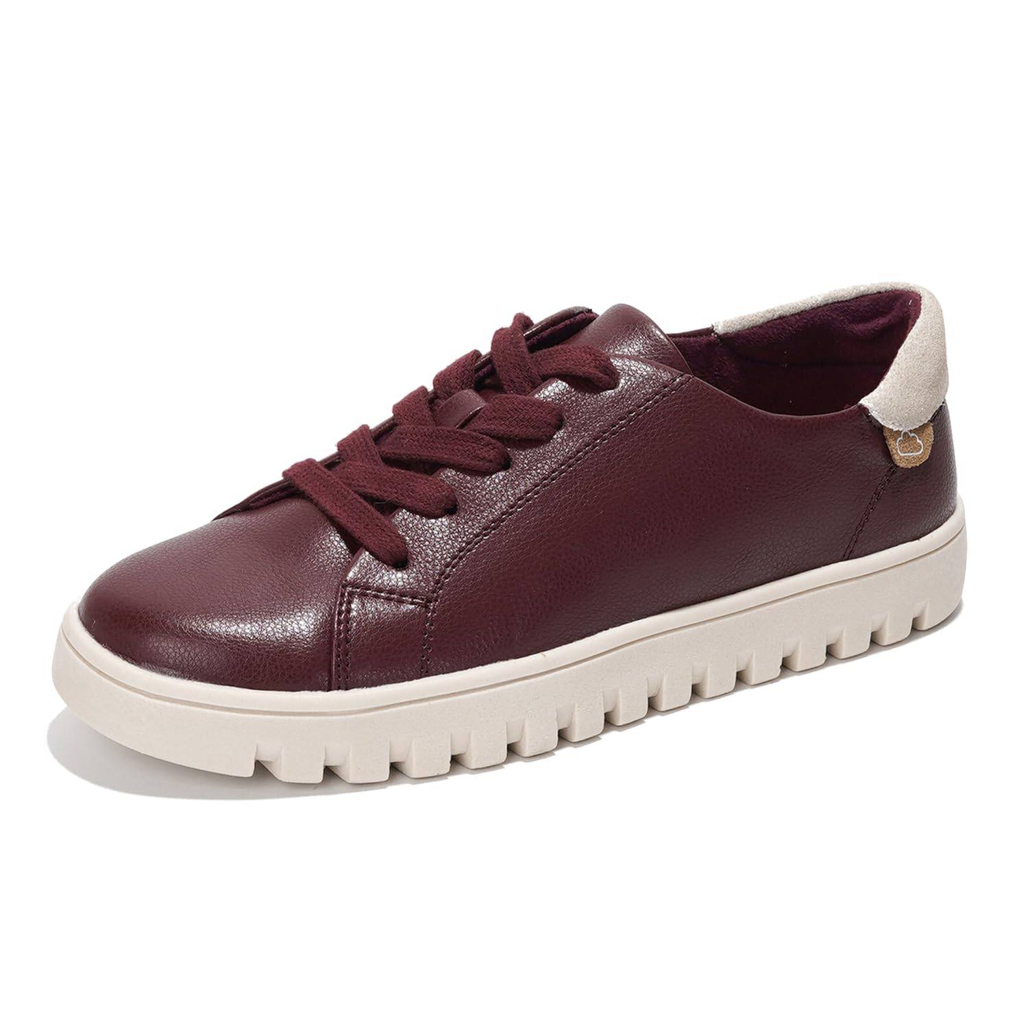 Project Cloud burgundy leather tennis shoes for women, lace-up design, memory foam, non-slip sole, comfort and style