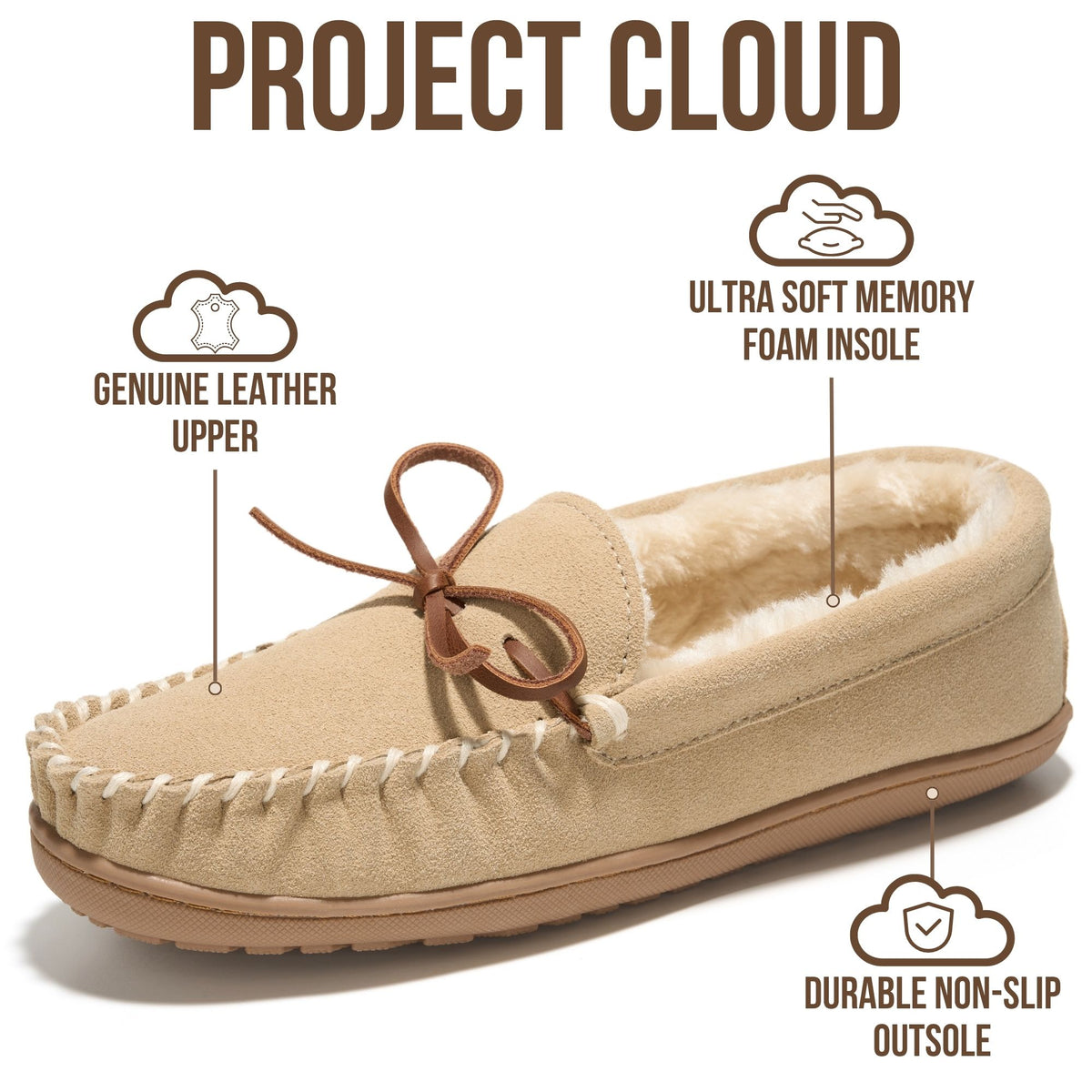 Project Cloud Women's | Genuine Leather Moccasin Slippers | Memory Foam Insole | Lightweight | Non-Slip - Passager