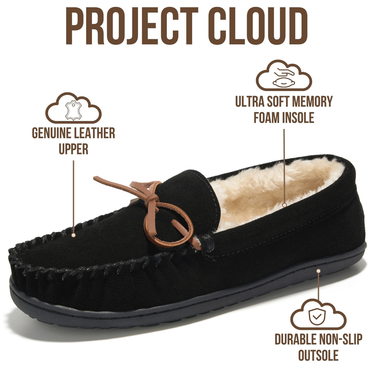 Project Cloud Women's | Genuine Leather Moccasin Slippers | Memory Foam Insole | Lightweight | Non-Slip - Passager