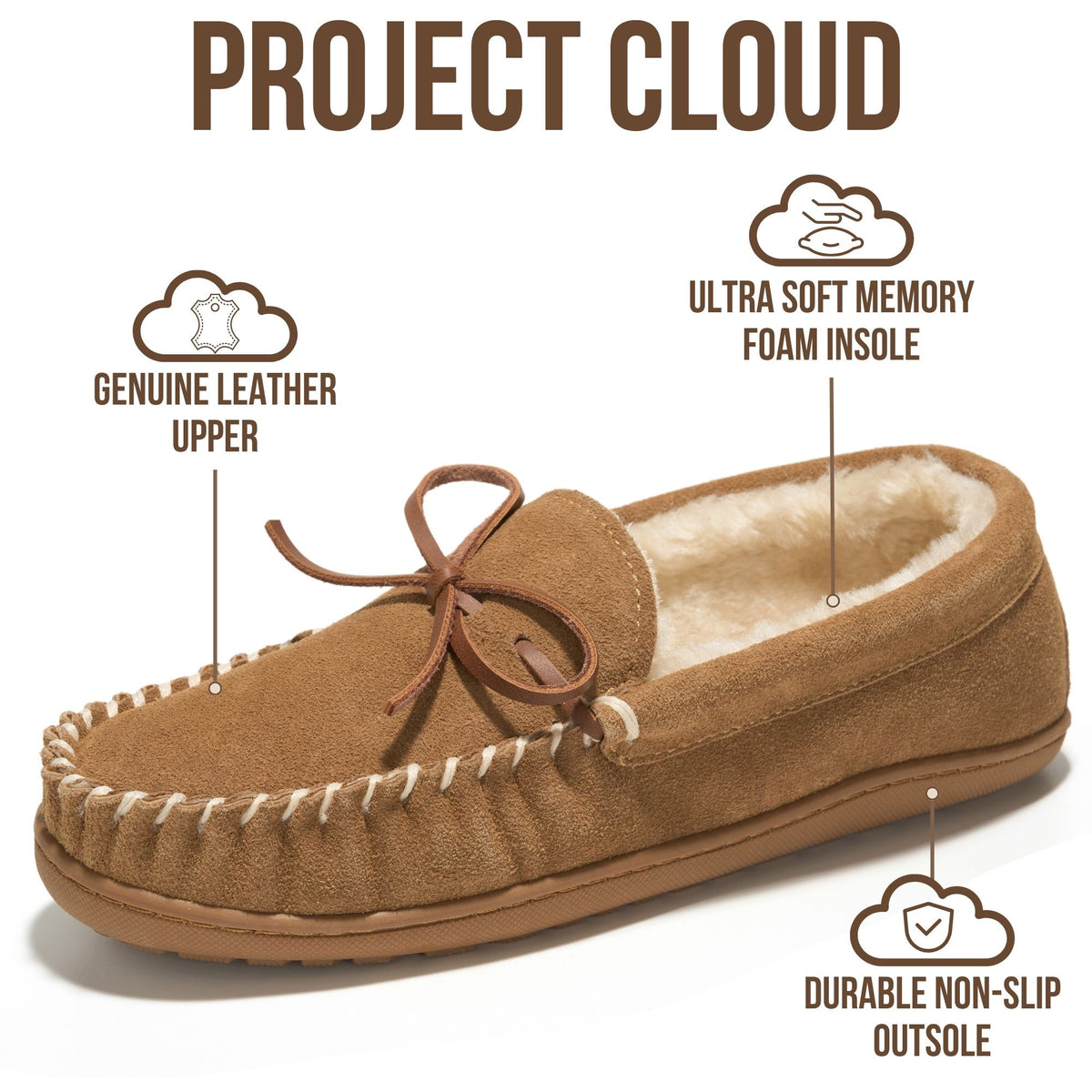 Project Cloud Women's | Genuine Leather Moccasin Slippers | Memory Foam Insole | Lightweight | Non-Slip - Passager