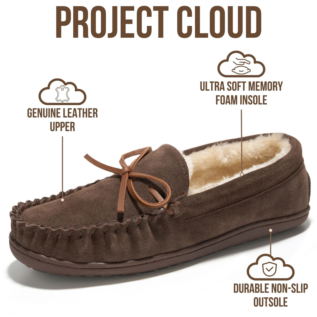 Project Cloud Women's | Genuine Leather Moccasin Slippers | Memory Foam Insole | Lightweight | Non-Slip - Passager