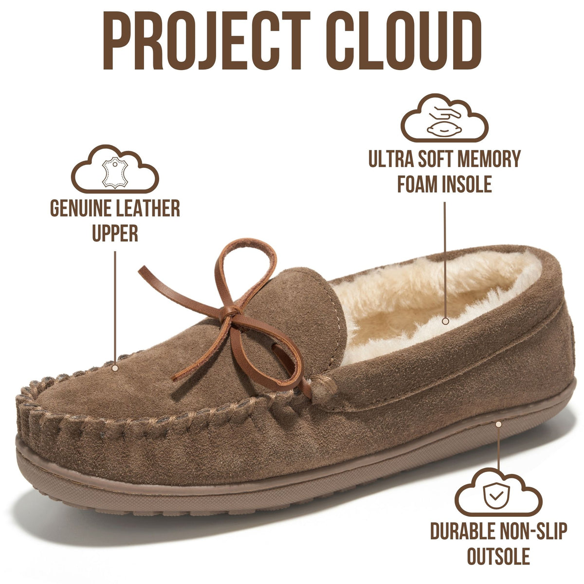 Project Cloud Women's | Genuine Leather Moccasin Slippers | Memory Foam Insole | Lightweight | Non-Slip - Passager