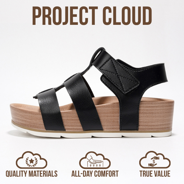 Project Cloud | "Phased" Wedge Sandals | Vegan Leather Upper | Memory Foam | Lightweight | Non-Slip