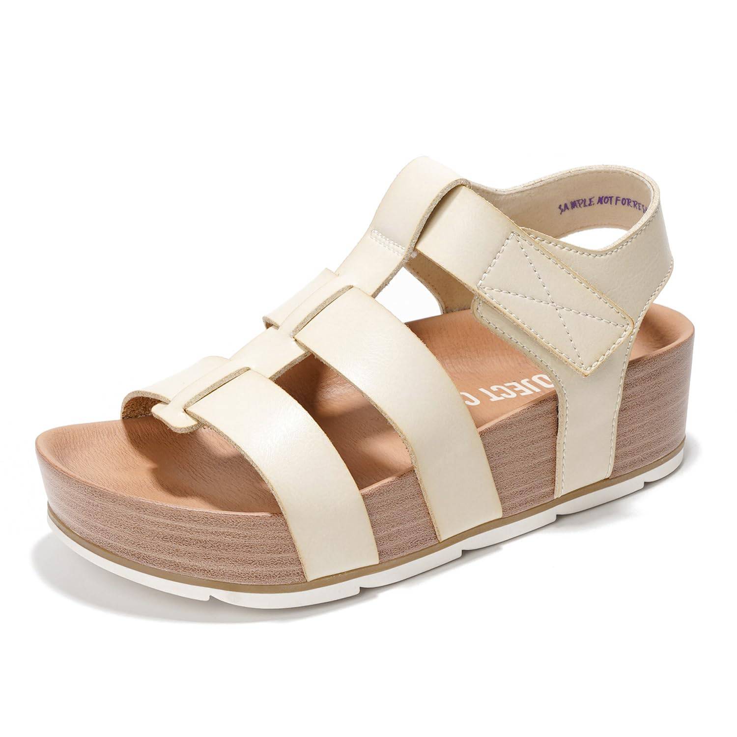 Project Cloud cream wedge sandals for women. Vegan leather platform sandals with adjustable straps and memory foam insole.