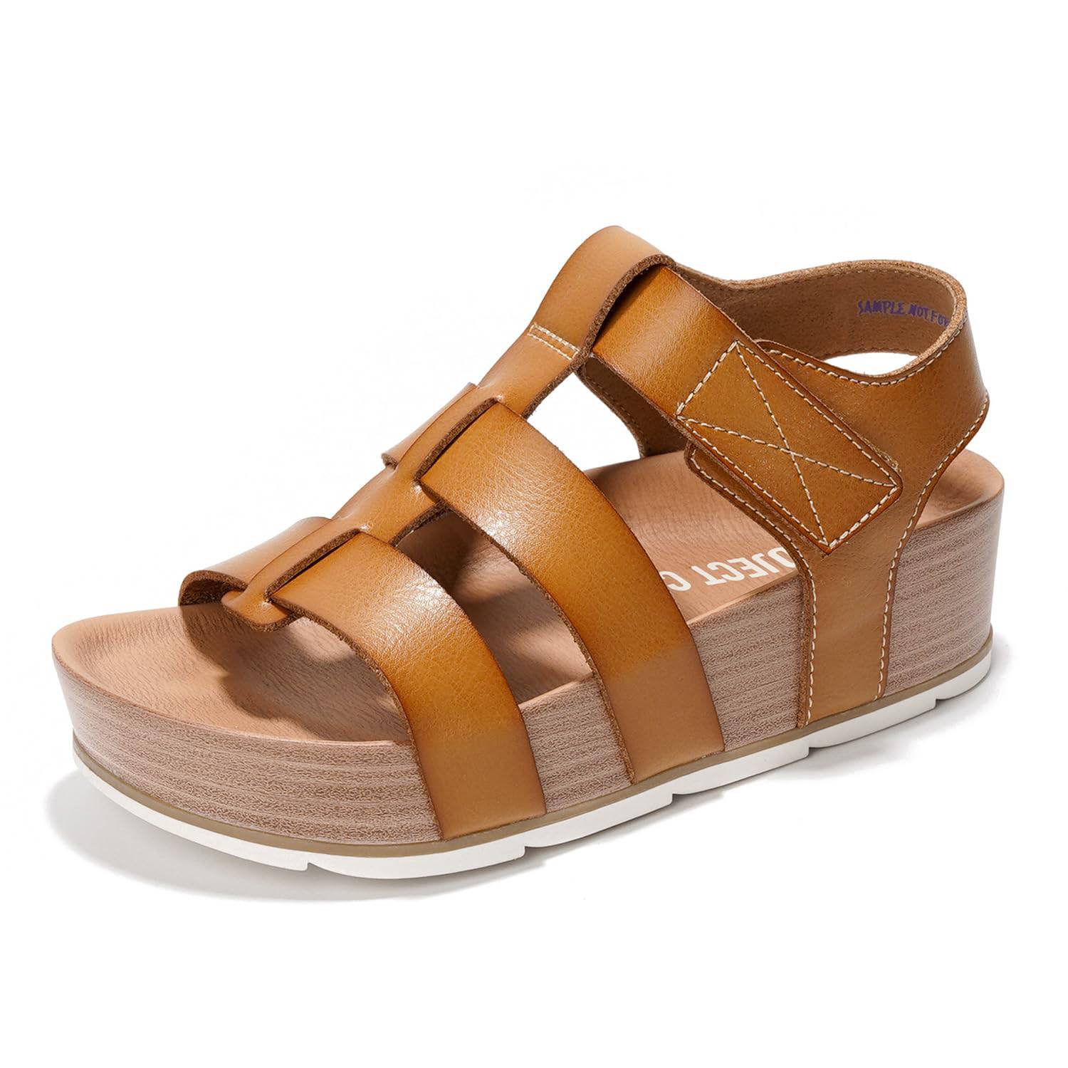 Project Cloud women's platform sandal with adjustable straps, vegan leather, and memory foam insole, in tan.
