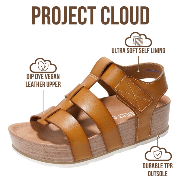 Project Cloud | "Phased" Wedge Sandals | Vegan Leather Upper | Memory Foam | Lightweight | Non-Slip