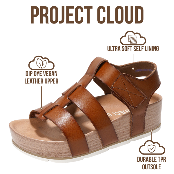 Project Cloud | "Phased" Wedge Sandals | Vegan Leather Upper | Memory Foam | Lightweight | Non-Slip