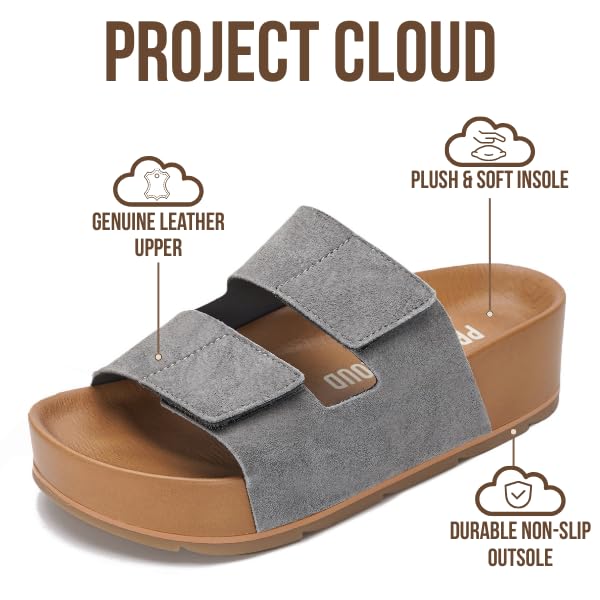 Project Cloud Women's | Genuine Leather  Platform Sandals | Memory Foam Insole | Non-Slip - Pismo