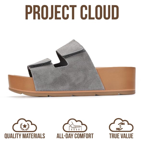Project Cloud Women's | Genuine Leather  Platform Sandals | Memory Foam Insole | Non-Slip - Pismo