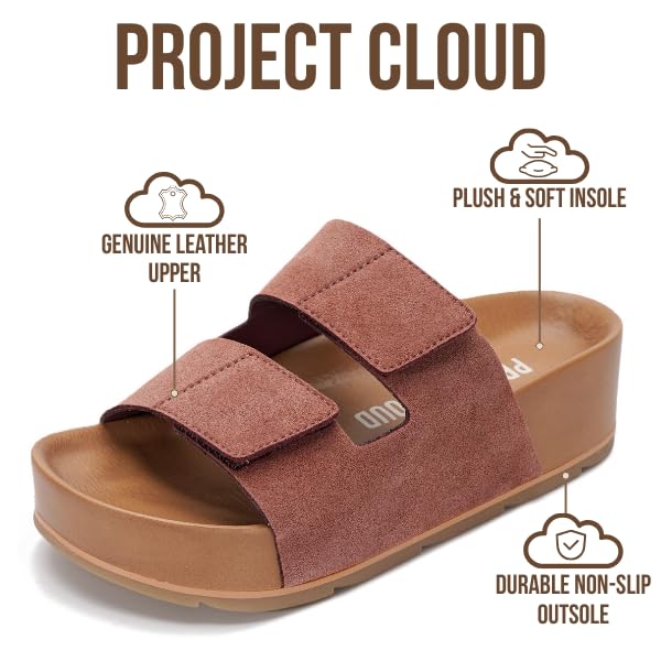 Project Cloud Women's | Genuine Leather  Platform Sandals | Memory Foam Insole | Non-Slip - Pismo