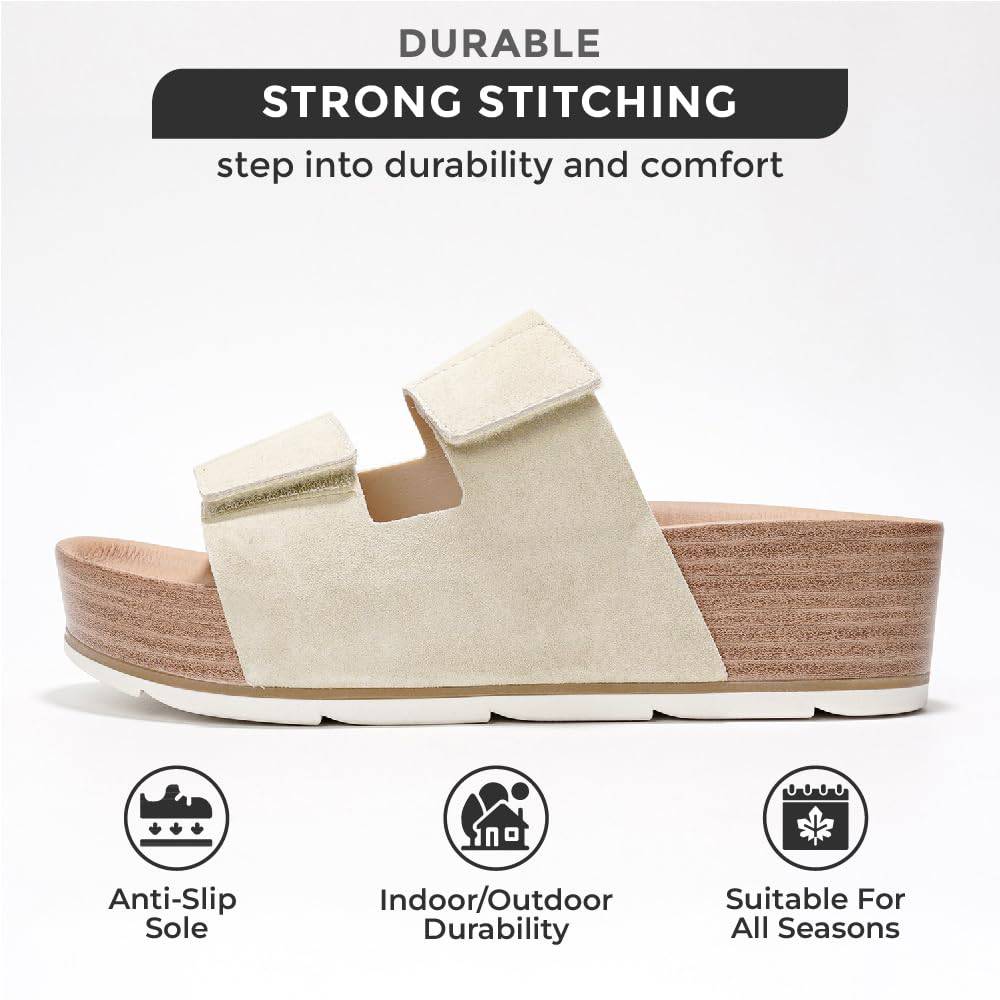 Beige Project Cloud Pismo platform sandals: Durable stitching, non-slip sole, all-season wear.