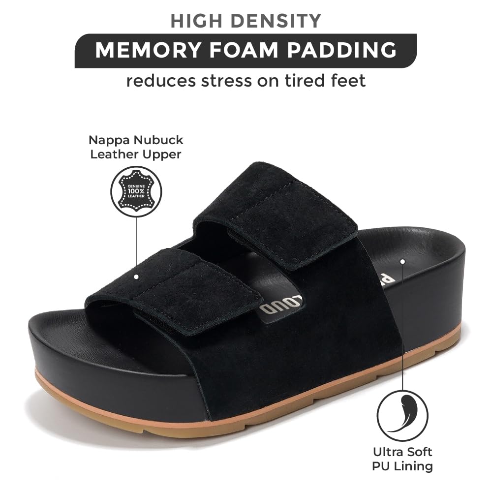 Project Cloud Women's | Genuine Leather  Platform Sandals | Memory Foam Insole | Non-Slip - Pismo