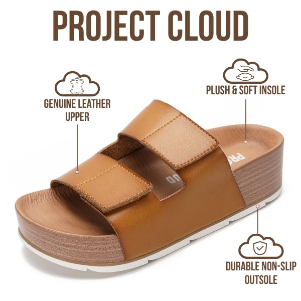 Project Cloud Women's | Genuine Leather  Platform Sandals | Memory Foam Insole | Non-Slip - Pismo
