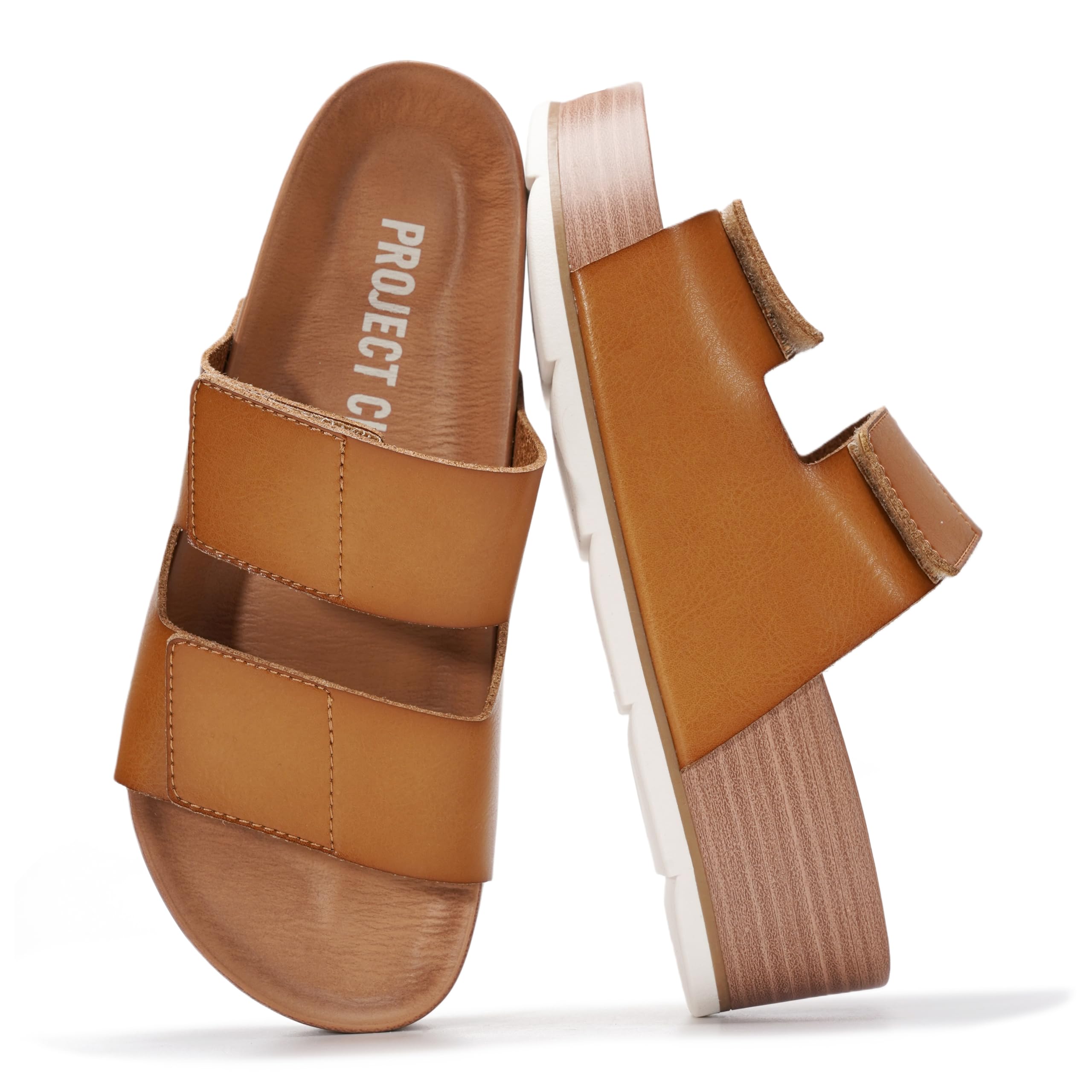 Project Cloud Women's | Genuine Leather  Platform Sandals | Memory Foam Insole | Non-Slip - Pismo