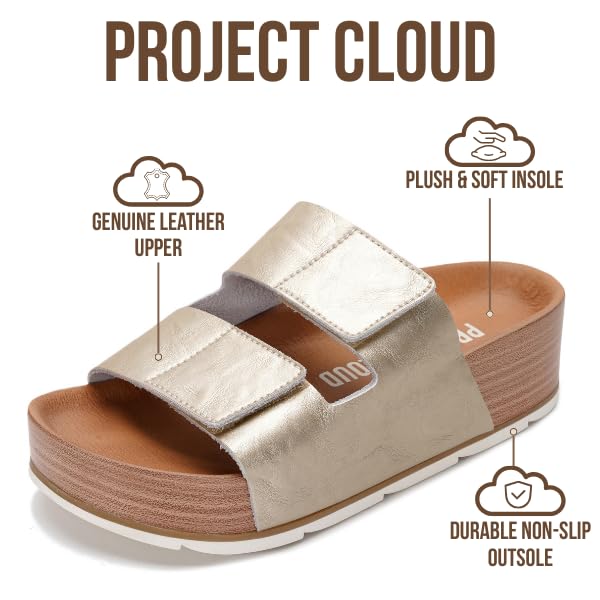 Project Cloud Women's | Genuine Leather  Platform Sandals | Memory Foam Insole | Non-Slip - Pismo