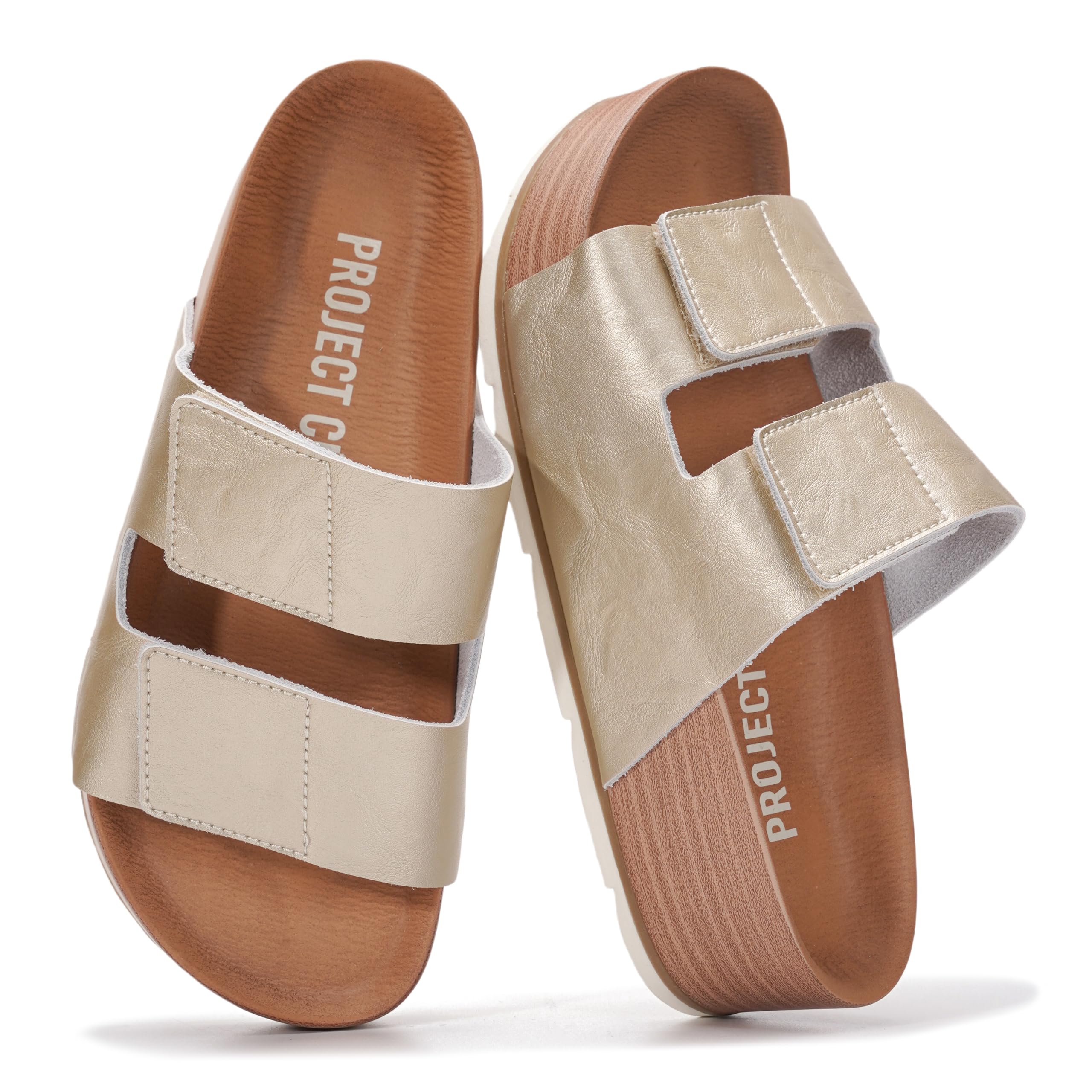 Project Cloud Women's | Genuine Leather  Platform Sandals | Memory Foam Insole | Non-Slip - Pismo