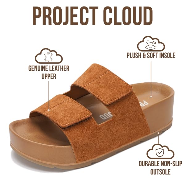 Project Cloud Women's | Genuine Leather  Platform Sandals | Memory Foam Insole | Non-Slip - Pismo