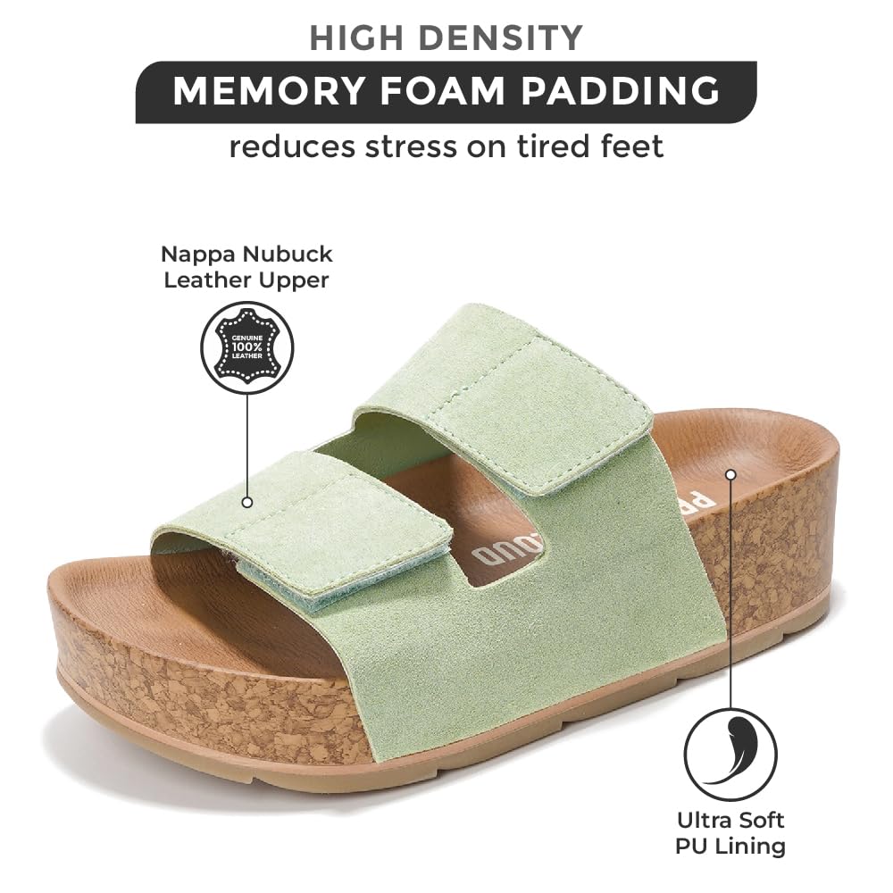 Project Cloud Women's | Genuine Leather  Platform Sandals | Memory Foam Insole | Non-Slip - Pismo