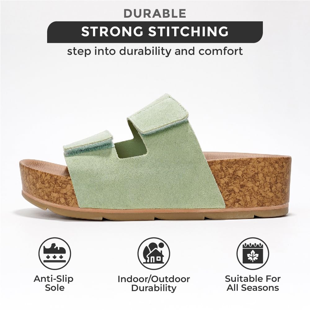 Project Cloud Women's | Genuine Leather  Platform Sandals | Memory Foam Insole | Non-Slip - Pismo