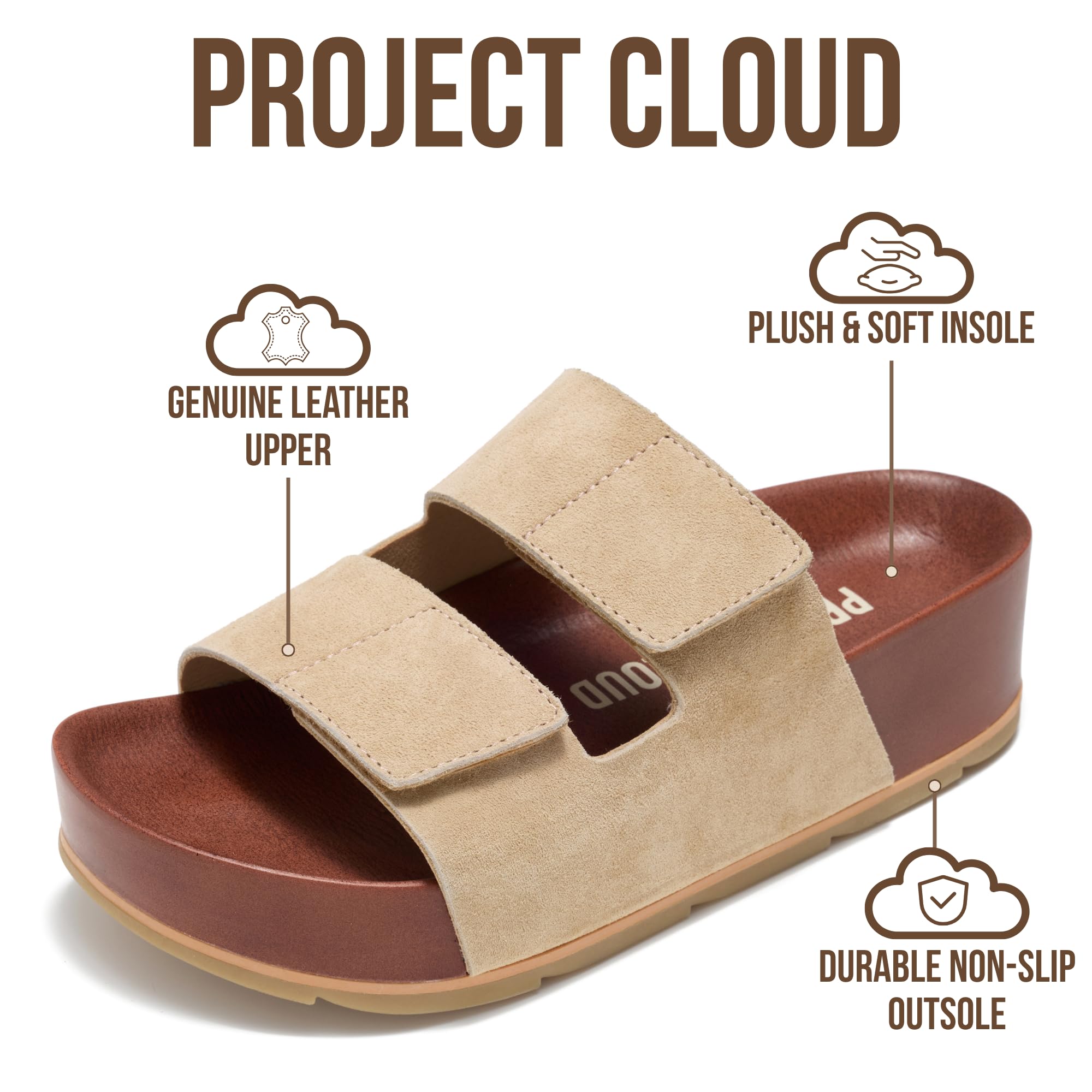 Project Cloud Women's | Genuine Leather  Platform Sandals | Non-Slip - Pismo - Project Cloud - Sandals -Shop Project Cloud premium footwear Now!