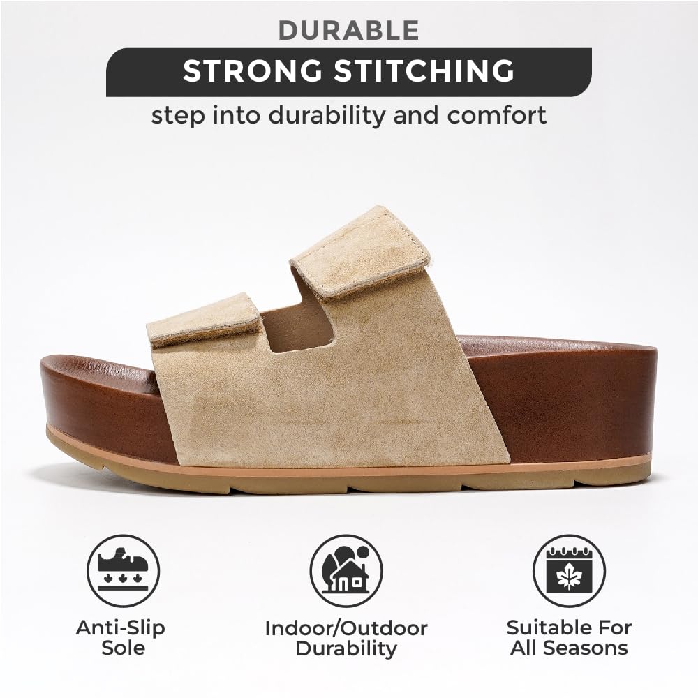 Project Cloud Women's | Genuine Leather  Platform Sandals | Memory Foam Insole | Non-Slip - Pismo