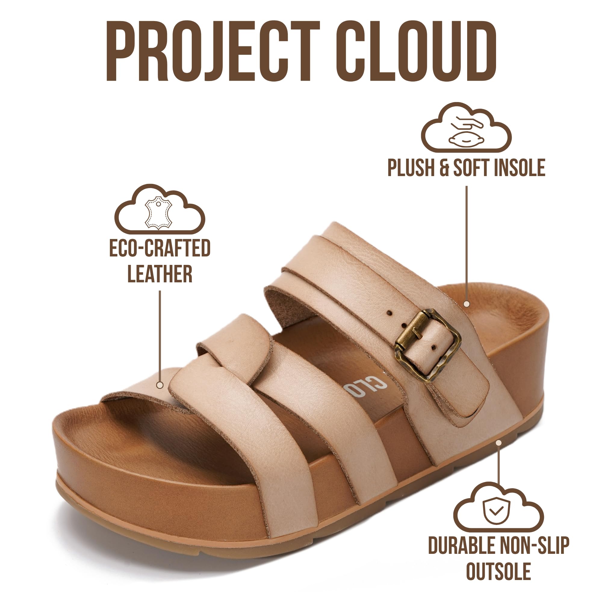 Project Cloud Women's | Eco-Leather Platform Sandals | Lightweight | Non-Slip - Proud - Project Cloud - Sandals -Shop Project Cloud premium footwear Now!