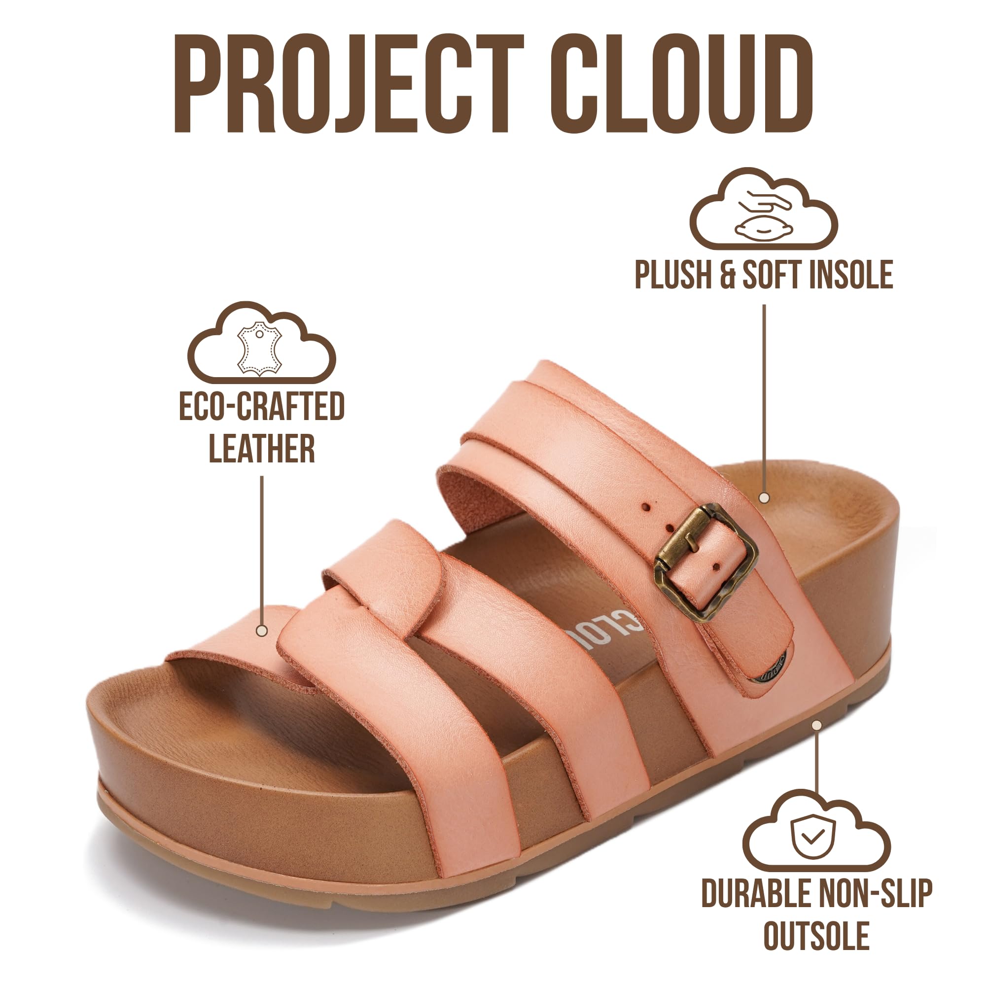 Project Cloud Women's | Eco-Leather Platform Sandals | Lightweight | Non-Slip - Proud - Project Cloud - Sandals -Shop Project Cloud premium footwear Now!