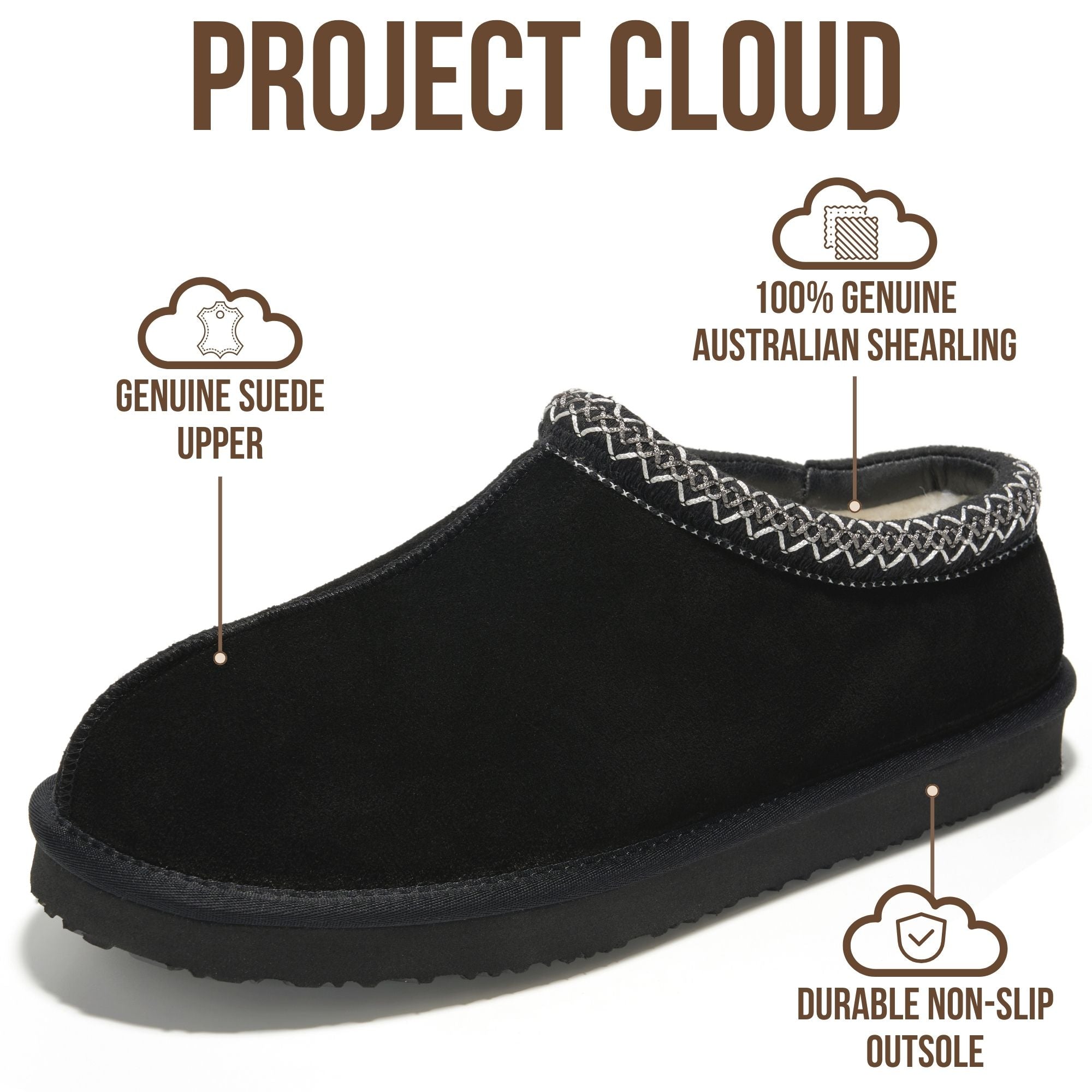 Project Cloud Hombre | Zapatillas de Piel de Oveja Australiana | Espuma Viscoelástica | Ligeras | Antideslizantes - Relajación