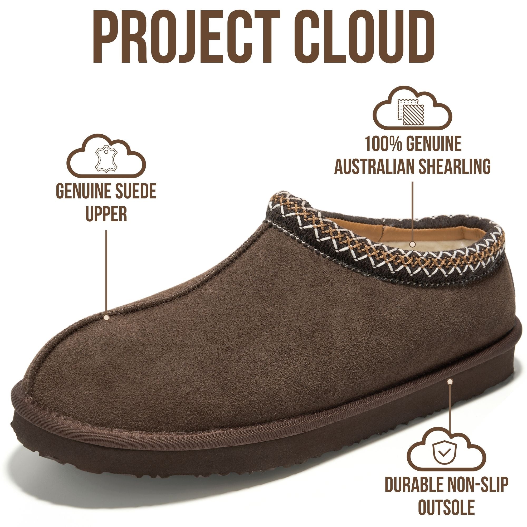 Project Cloud Hombre | Zapatillas de Piel de Oveja Australiana | Espuma Viscoelástica | Ligeras | Antideslizantes - Relajación