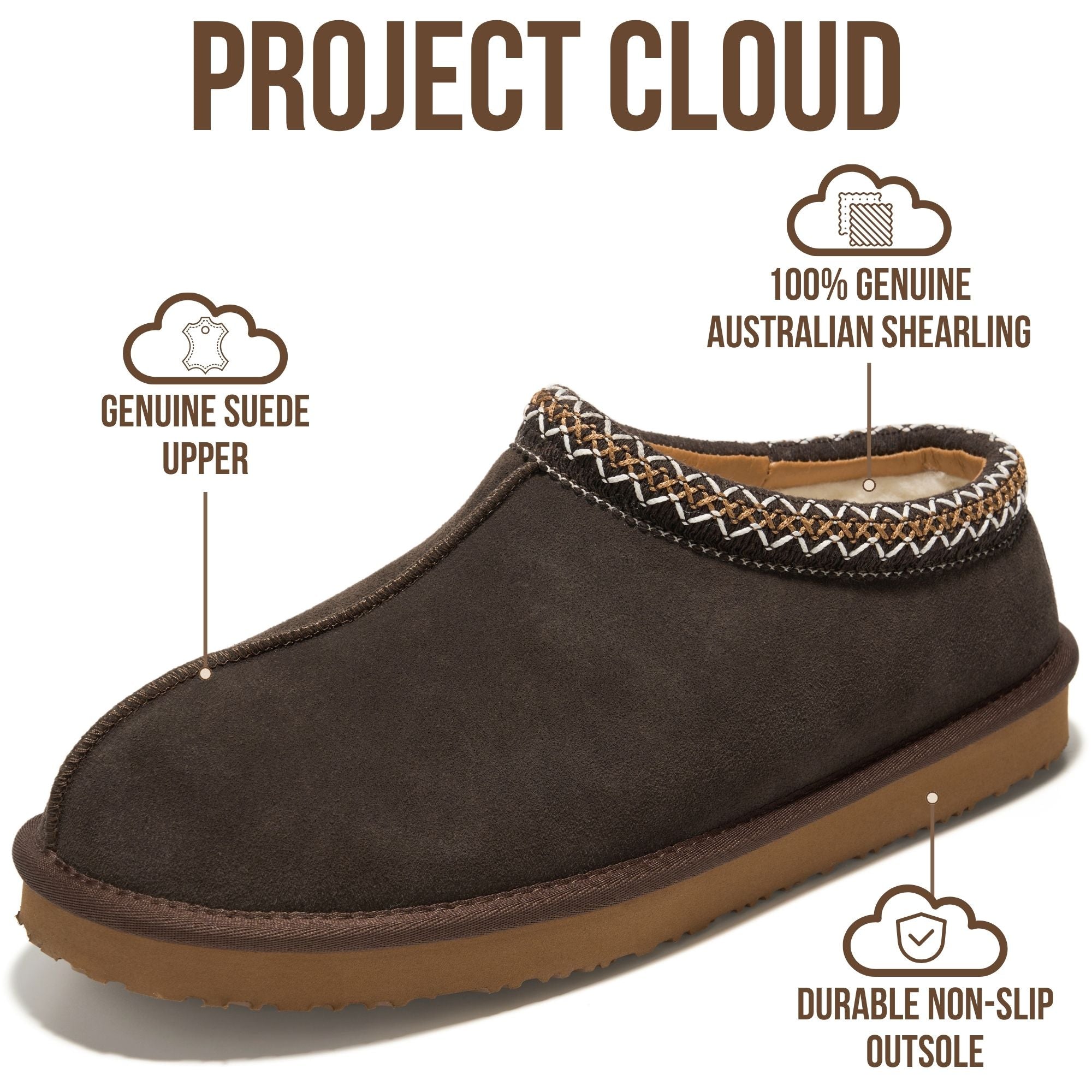 Project Cloud Men's | Australian Sheepskin Slippers | Memory Foam | Lightweight | Non-Slip - Relaxation