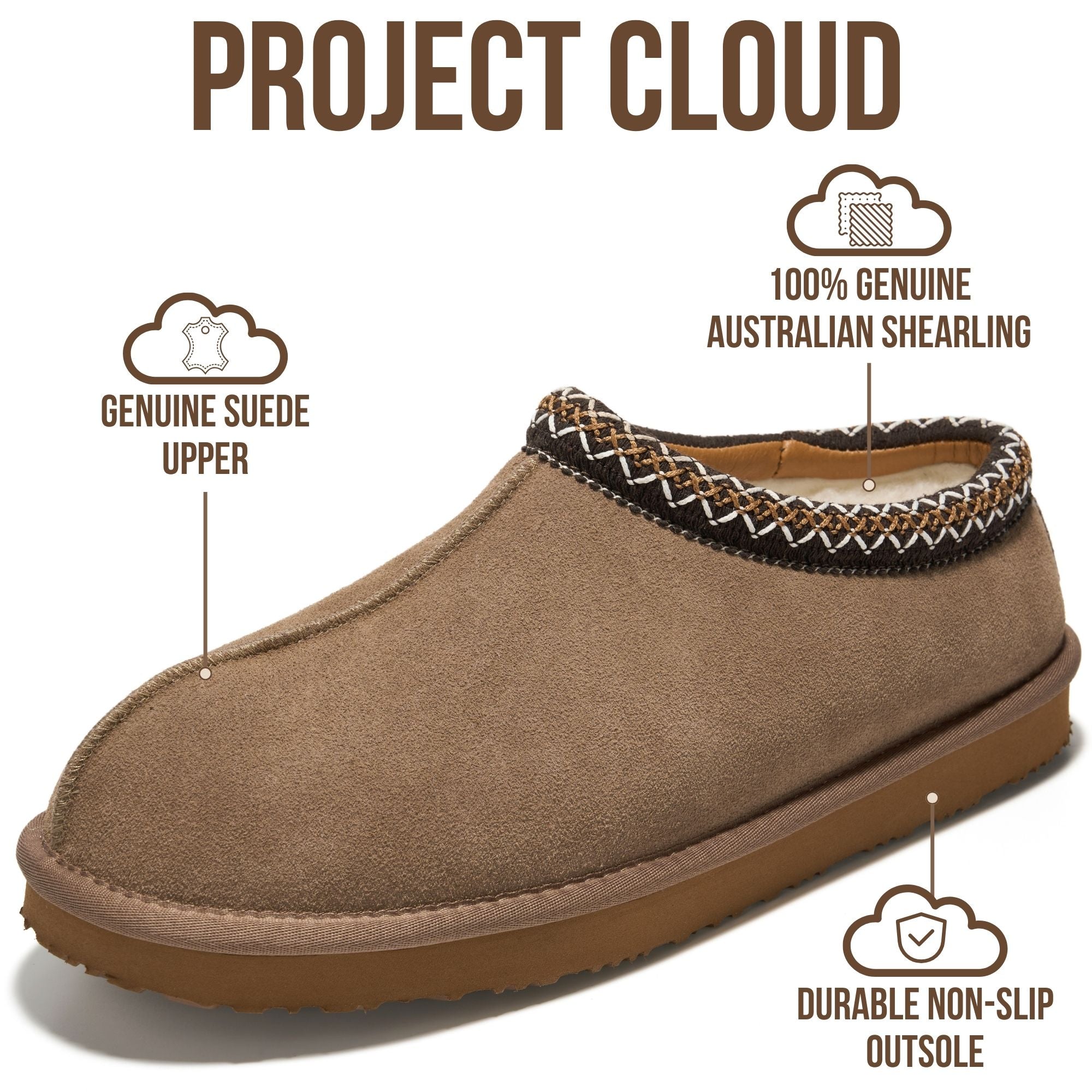 Project Cloud Men's | Australian Sheepskin Slippers | Memory Foam | Lightweight | Non-Slip - Relaxation