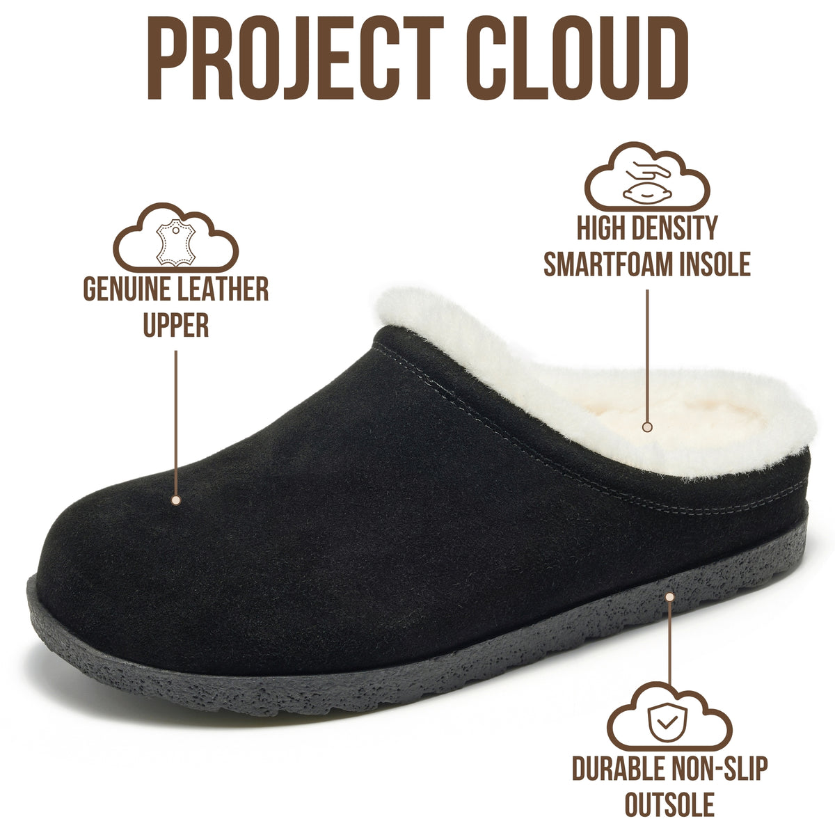 Project Cloud Women's | Genuine Leather Clogs | Soft & Plush Insole | Lightweight | Non-Slip - Reese Fur - Project Cloud - Clogs -Shop Project Cloud premium footwear Now!